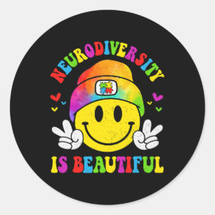 Neurodiversiteit is een mooie glimlach Gezicht Aut Ronde Sticker