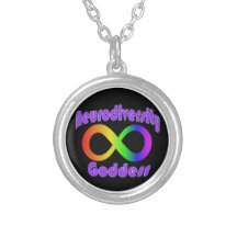 Neurodiversity Goddess round ketting Silver bord