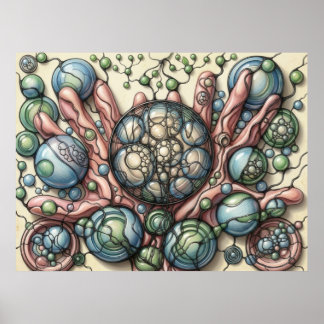 Neurografische Kunstposter Groen Blauwe Bollen Blo Poster