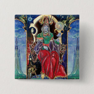 NEUROMANCER, blauw rood Vierkante Button 5,1 Cm