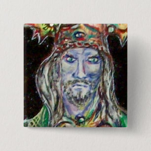 NEUROMANCER, blauw rood Vierkante Button 5,1 Cm