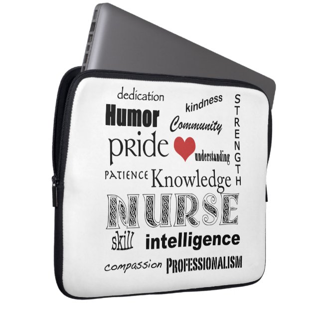 Neurse Pride-Attributes/Black+White-13 inch Laptop Sleeve (Voorkant Rechts)