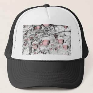 neusbomen met ornamenten tekening trucker pet