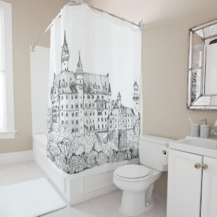 Neuschwanstein Castle Germany Fine Line Art Douchegordijn