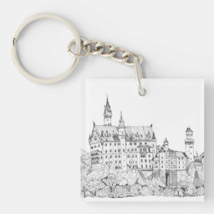 Neuschwanstein Castle Germany Fine Line Art Sleutelhanger