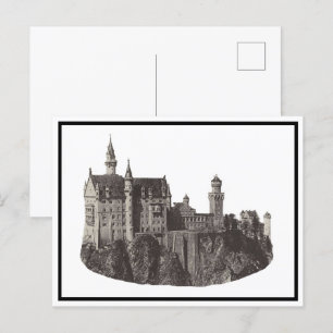 Neuschwanstein Castle Zwart-wit historische kunst Briefkaart