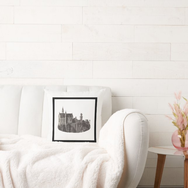 Neuschwanstein Castle Zwart-wit historische kunst Kussen (Bank)