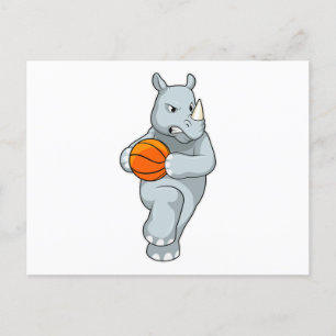 Neushoorn als basketballspeler met basketbal briefkaart