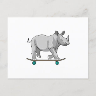 Neushoorn als skater met skateboard briefkaart
