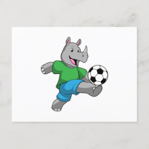 Neushoorn als voetballer met voetbal briefkaart