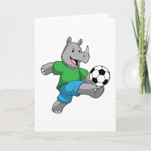 Neushoorn als voetballer met voetbal kaart