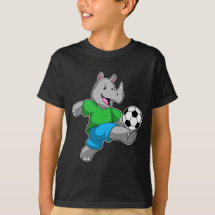 Neushoorn als voetballer met voetbal T-shirt