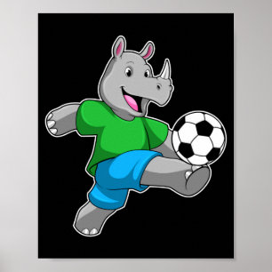 Neushoorn als voetballer met voetbal T-shirt Poster