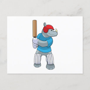 Neushoorn bij Cricket met cricketbat Briefkaart
