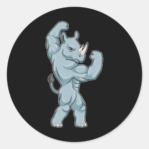 Neushoorn Bodybuilder Krachttraining Sport  Ronde Sticker