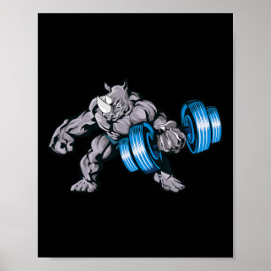 Neushoorn die gewichten heft Bodybuilding Beest Gy Poster