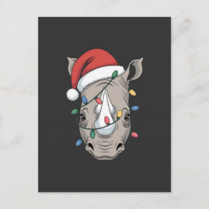 Neushoorn Ingepakt in Kerstlichtjes Kerstman Dier Briefkaart