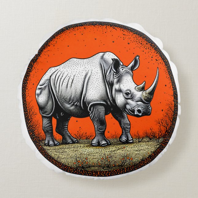Neushoorn Rond Kussen (Voorkant)