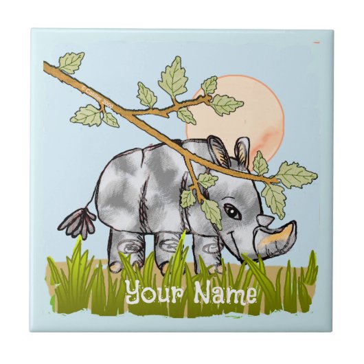 Neushoorn Verbergt Zich Tegeltje (Voorkant)