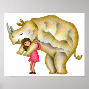 Neushoorn wil verwend worden door een meisje. poster