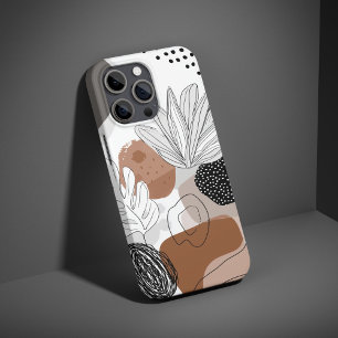 Neutraal Abstracte Plantenpatroon Boho Minimaal Es iPhone 16 Hoesje