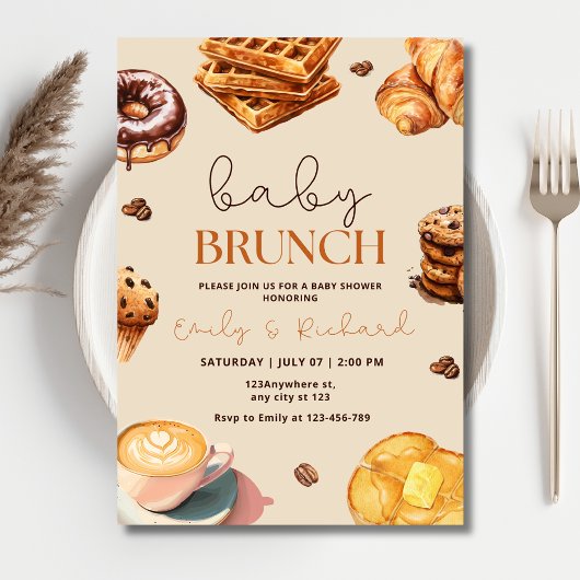 Neutraal Baby Brunch Baby shower Uitnodigen, Ontbi Kaart