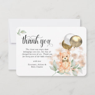 Neutraal Baby shower Cute Teddy Bear & Balloons Bedankkaart