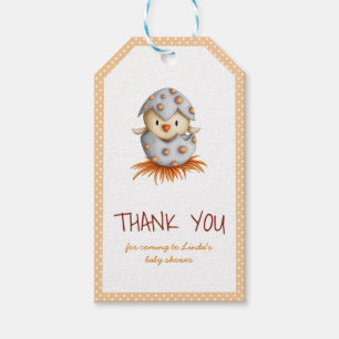 Neutraal Baby shower Dank u label met een kuiken Cadeaulabel