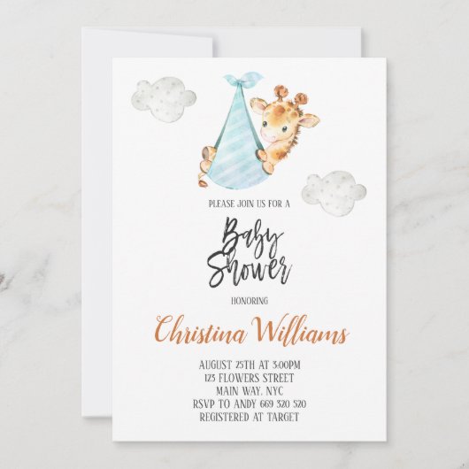 Neutraal Baby shower Giraffe Cub Minimaal Schattig Kaart (Voorkant)