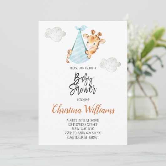 Neutraal Baby shower Giraffe Cub Minimaal Schattig Kaart (Staand voorkant)