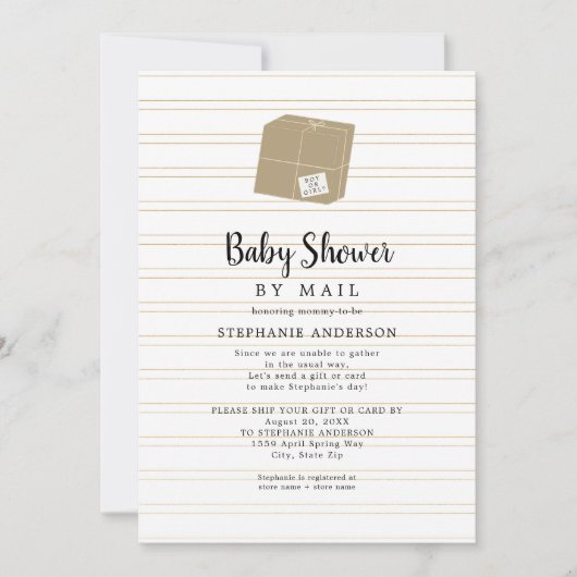 Neutraal Baby shower Gold Stripe per post Kaart (Voorkant)