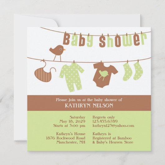 Neutraal Baby shower Green Flat Invitation Kaart (Voorkant)