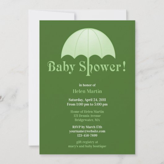 Neutraal Baby shower Green Flat Invitation Kaart (Voorkant)
