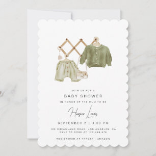 Neutraal Baby shower groene uitnodiging