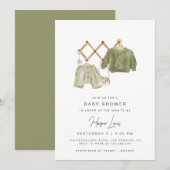 Neutraal Baby shower groene uitnodiging (Voorkant / Achterkant)