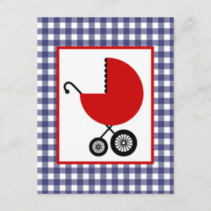 Neutraal Baby shower - Rood vervoer & Blue Gingham Kaart