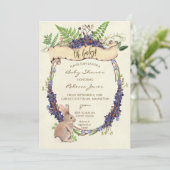 neutraal baby shower uitnodigingsbos konijnenbos kaart (Staand voorkant)