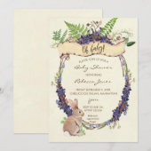 neutraal baby shower uitnodigingsbos konijnenbos kaart (Voorkant / Achterkant)