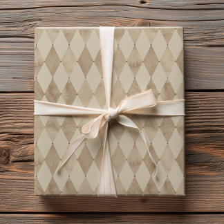 Neutraal Beige Aquarel Harlekijn Diamant Patroon Cadeaupapier