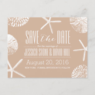 Neutraal Beige Beach Theme Seashells Save the Date Aankondigingskaart