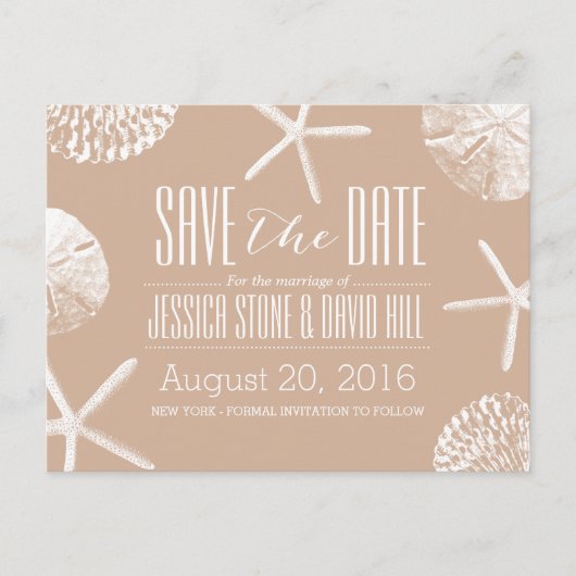 Neutraal Beige Beach Theme Seashells Save the Date Aankondigingskaart (Voorkant)