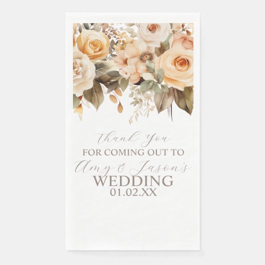 Neutraal Beige Bloemrijke Botanische Bruiloft Brui Servet (Voorkant)