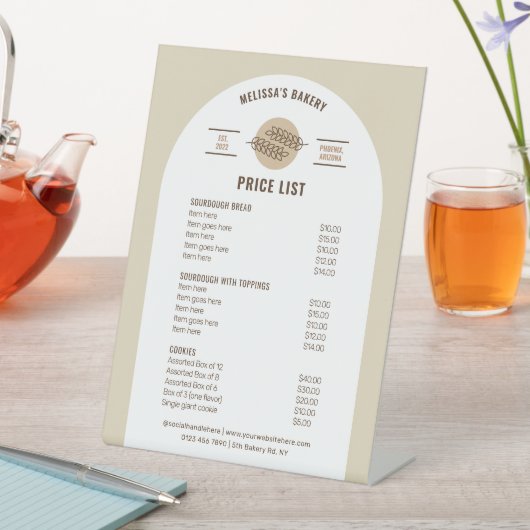 Neutraal Beige Brood Bakkerij Zuurdeeg Prijslijst Reclamebord Met Voetstuk (Insitu)