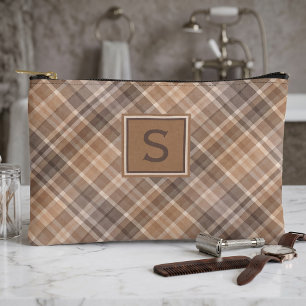 Neutraal Beige Bruin Taupe Geruit Gingham Patroon Etui
