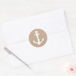 Neutraal Beige en Witte Anker Elegant  Ronde Sticker