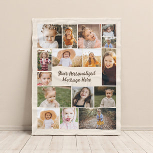 Neutraal Beige Moderne Gepersonaliseerde 16 Fotoco Fleece Deken