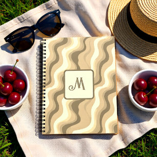 Neutraal Beige Retro Golven Persoonlijk Monogram Notitieboek