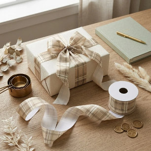 Neutraal Beige Schotlandse ruit Tartan Lint
