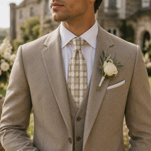 Neutraal Beige Schotlandse ruit Tartan Stropdas