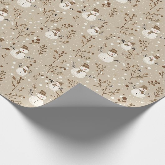 Neutraal beige sneeuwman patroon w / sneeuw en twi cadeaupapier (Hoek)